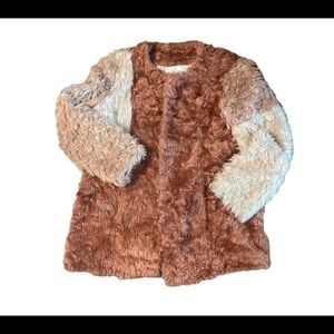 Daya By Zendaya Faux Fur Coat Womens Medium Open Front Color Block Pink White